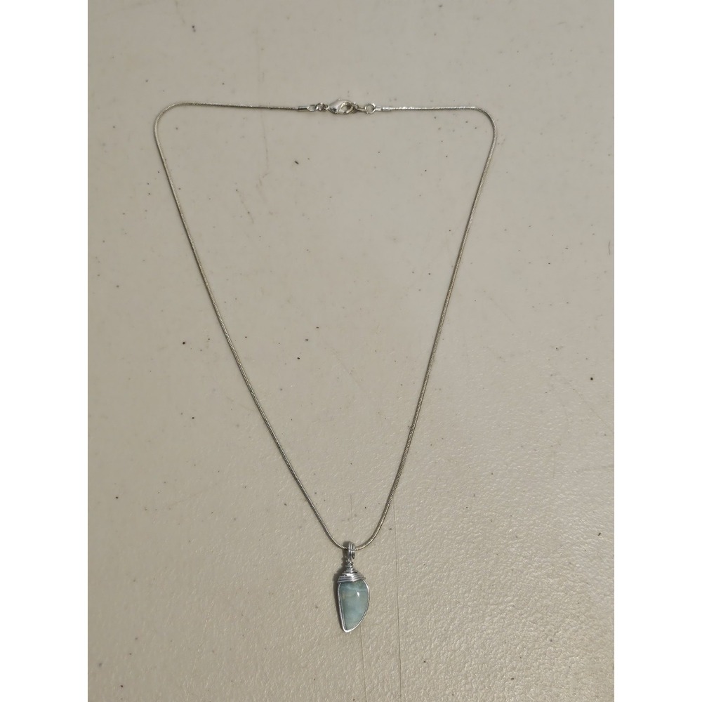925 Sterling Silver Snake Chain Necklace 18"W/Larimar Wire Wrapped Pendant